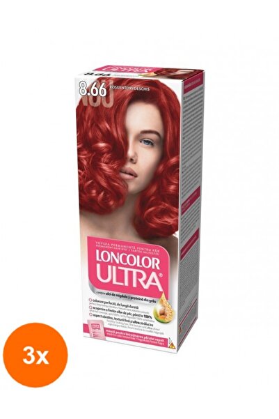 Loncolor Ultra Set 3 x Vopsea de Par Permanenta cu Amoniac 8.66 Rosu Intens D...