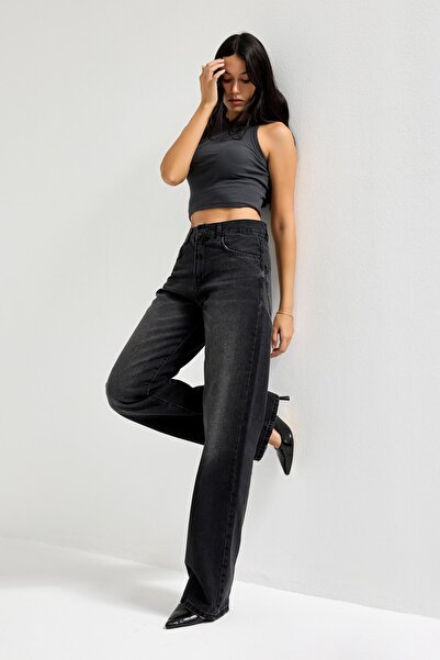 it's basic Women's Dark Smoked Color 2S6-1 Loose Fit Mid Waist 100% Cotton Denim Jean