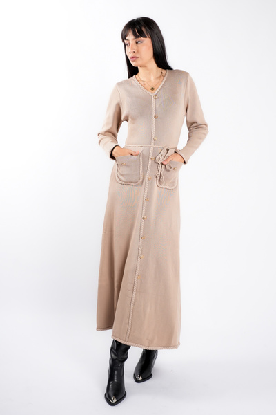 monarh Beige dress with gold buttons and braided cord