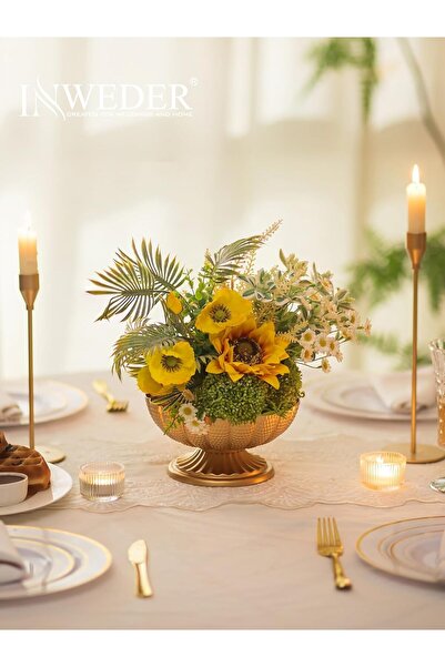 Inweder Vintage Gold Compote Bowl Vases: 2 Pcs Trumpet Vase Urns for Centerpieces, Party & Event Decor