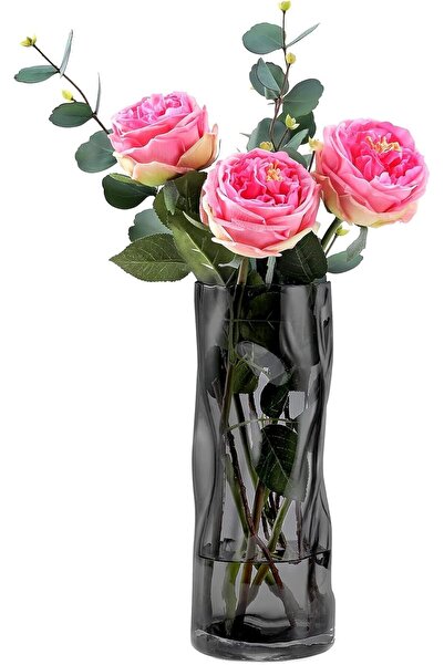 AZONEE 30cm Handmade Grey Glass Vase for Long-Stem Flowers