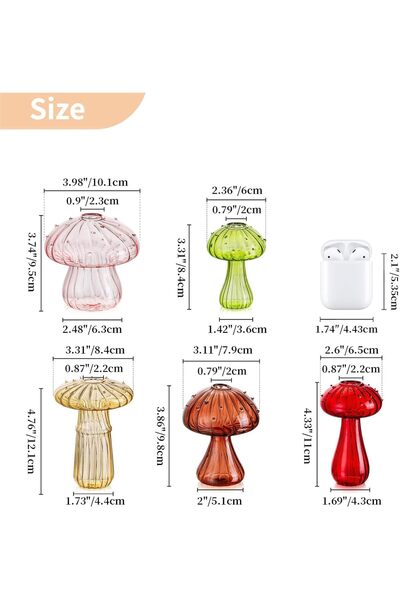 NUPTIO Mushroom Glass Vase Set of 5 (Colored)