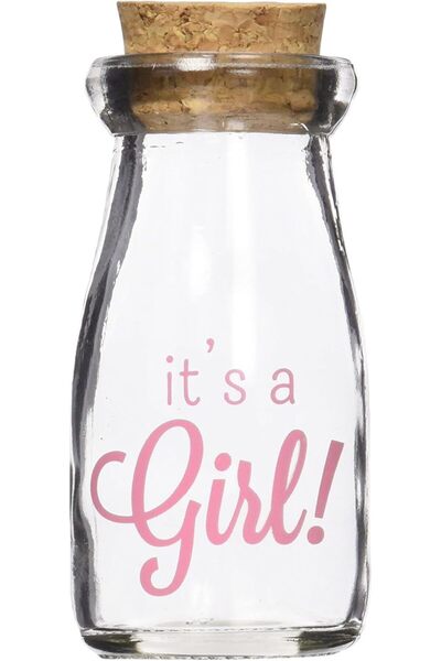 KATE ASPEN 12 Piece Vintage Milk Favor Jar, It's a Girl/Pink