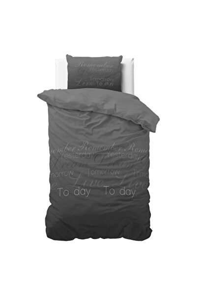 Sleeptime Elegance 'Live Today' Anthracite Duvet Cover 140x220 cm, 80% Cotton/20% Polyester, 1 Pillo