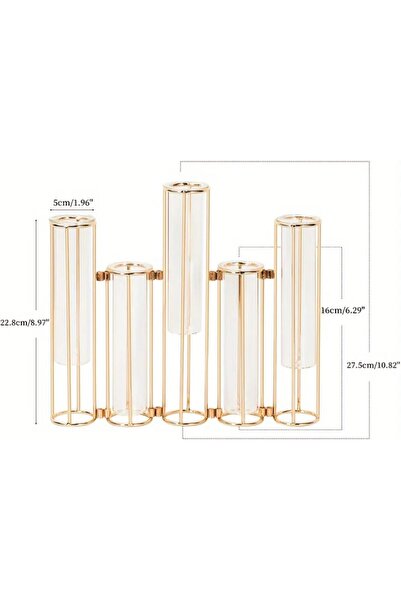 SKEIDO Test Tube Vase with 5 Test Tubes, Gold Metal Stand