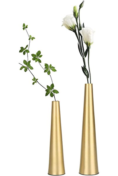 EXCEFORE Gold Metal Vase, 2 Pcs 10.5/8.5 inch Flower Vase (Gold)