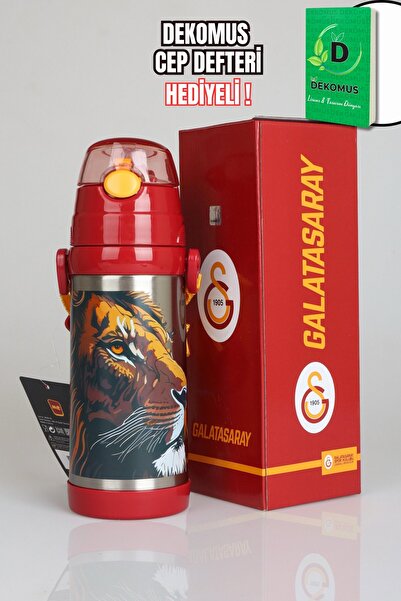 Galatasaray "DEKOMUS CEP DEFTERİ HEDİYELİ" LİSANSLI LEON ASKILI ÇELİK MATARA 500 ML