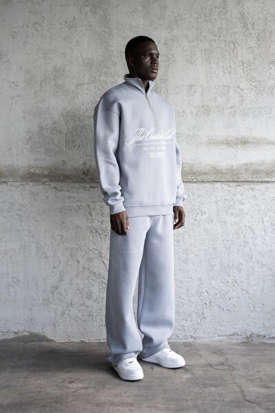 Machinist Men's Printed Embroidered High Collar Sweatshirt Blue-Smoke