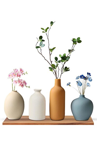 Homarket 4pcs Ceramic Vase Set - Small Flower Vases for Modern & Boho Farmhou...