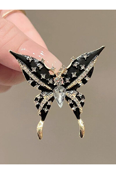 justchique Black butterfly brooch with crystals – Statement elegance