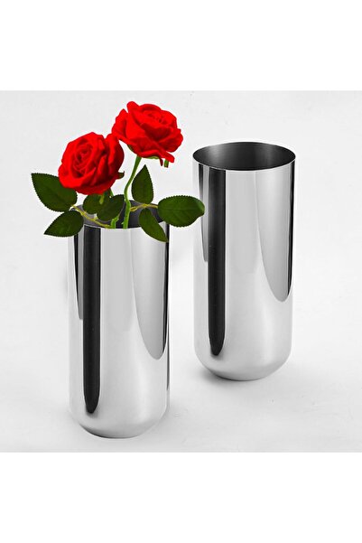 Omabeta 1PCS Metal Stainless Steel Vase, 9.1 x 3.9 in, Silver