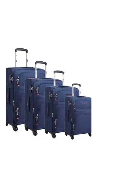 NKX مجموعة حقائب سفر زرقاء ناعمة قابلة للتمدد، مكونة من 4 قطع، بمقابض تلسكوبية