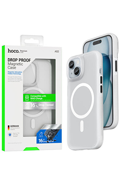 Apple Husa Hoco (AS2) pentru iPhone 15 Plus - MagSafe, GripEdge, Matte, Alba