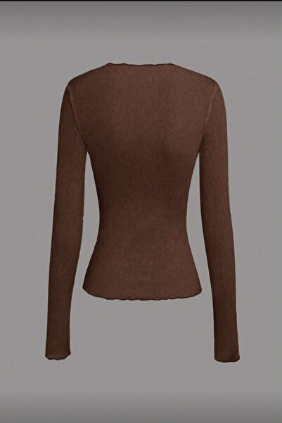 BESTYSO Women's Stitch Detail Fit Ribbed Long Sleeve Blouse