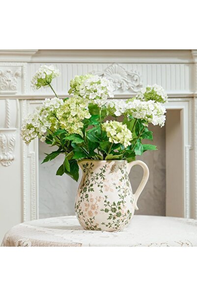 ORCHID M مزهرية سيراميكية خضراء وبيضاء بمقبض، 8 بوصات