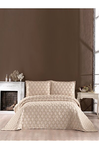ZEGPAR Set cuvertură de pat dublă 240 x 250 cm bej 2 fețe de pernă cusături s...