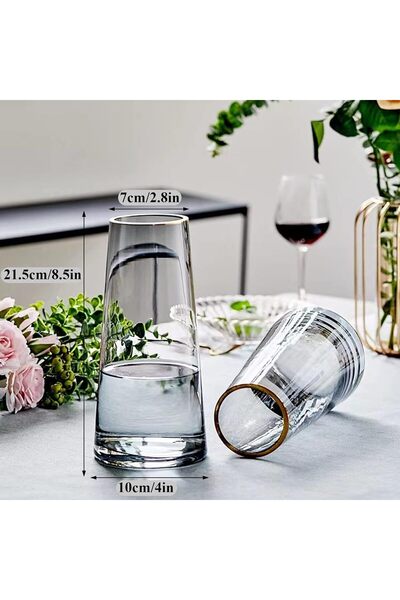 Qiccijoo Clear Glass Cylinder Vase, 21.5cm Tall, 7cm Opening (Grey)