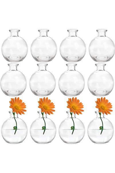 SOUJOY Set of 12 Small Clear Glass Ball Bud Vases - Mini Flower Vases