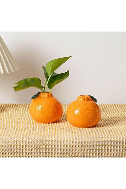 BIGTHREE Ceramic Tangerine Vases, Set of 2, Orange