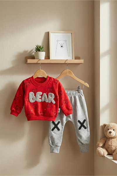 Bebişto Baby Boy Red Bear Teddy Bear Written Plush Christmas Themed Set