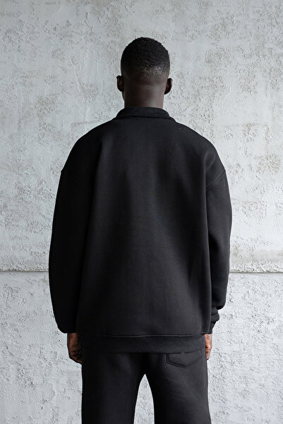 Machinist Hanorac pentru bărbați cu gât înalt cu broderie florală tricou negru