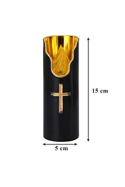 Optim Solution LED Candle with Flame Effect, 15 cm, Decorative Cross, 2 x AA, Plastic, Black