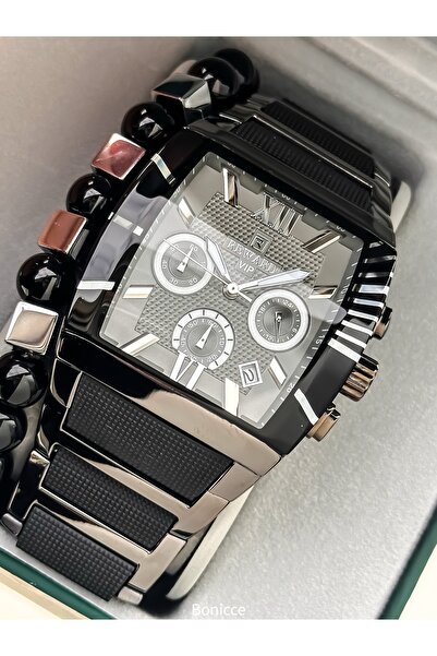 Reward Men's Watch, Steel-Silicone Band, Functions Active, Black Color, with Calendar, in Stylish Box, Bracelet Gift