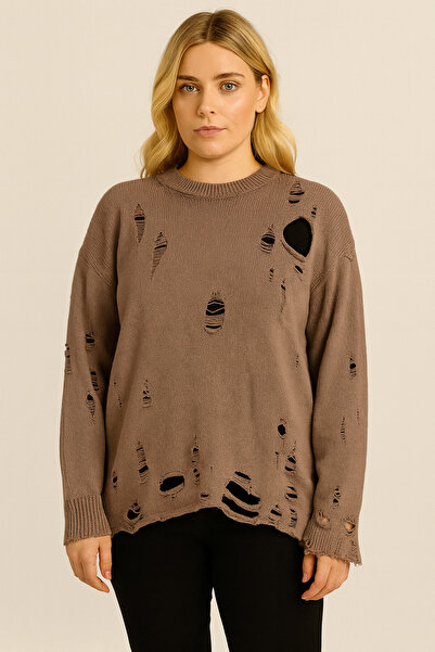 Sibel Günay Butik Дамски пуловер от вискоза с разкъсани детайли | Bike Neck –...