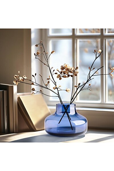 Torre & Tagus Solid Color Round Art Glass Vase for Flowers - 4" Tall, Clear Blue