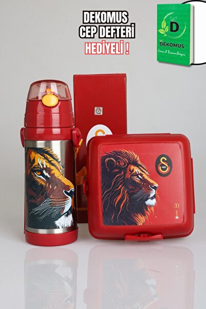 Galatasaray Dekomus Pocket Notebook with a Gift, New Season Licensed Leon Hanging Bottle 500 ml Steel Flask and Be