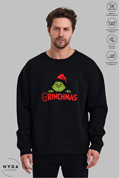 Nyda Collections سويت شيرت للجنسين بأكمام طويلة من Grinchmas مطبوع برقبة دائر...