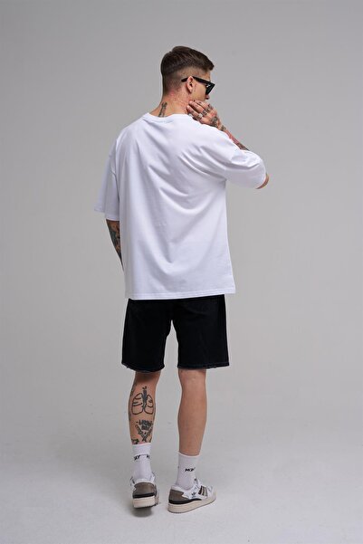 Machinist Unisex Oversized Duck Printed Cotton T-Shirt White