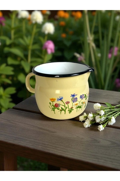 Emailul Medias Domed enamel mug, 14 cm, with spout and handle, popcorn pattern