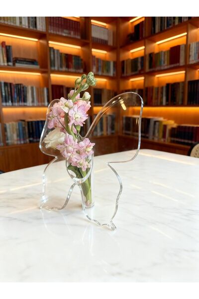 Generic Acrylic Butterfly Vase with Artificial Rose - Transparent Acrylic Decorative Centerpiece
