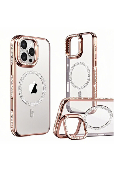 Apple Θήκη με κρυστάλλους για iPhone 15 Pro, MagCase, CamStand, ροζ