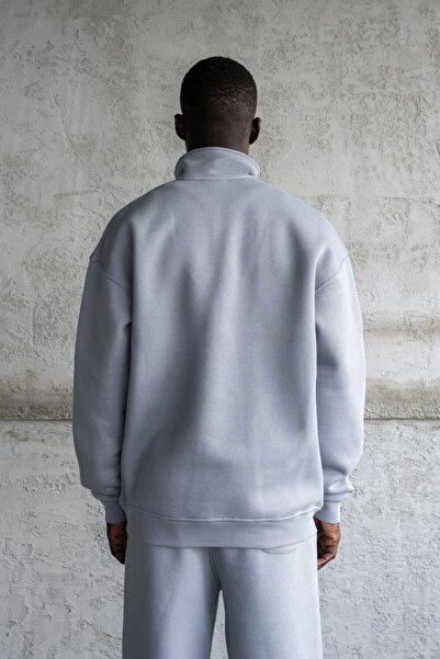 Machinist Men's Printed Embroidered High Collar Sweatshirt Blue-Smoke