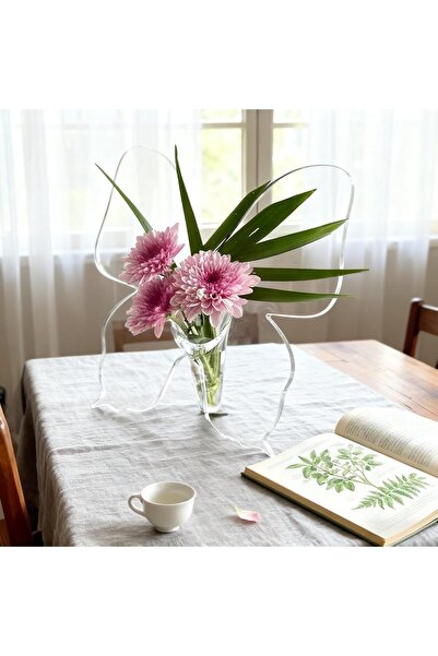 Generic Acrylic Butterfly Vase with Artificial Rose - Transparent Acrylic Decorative Centerpiece