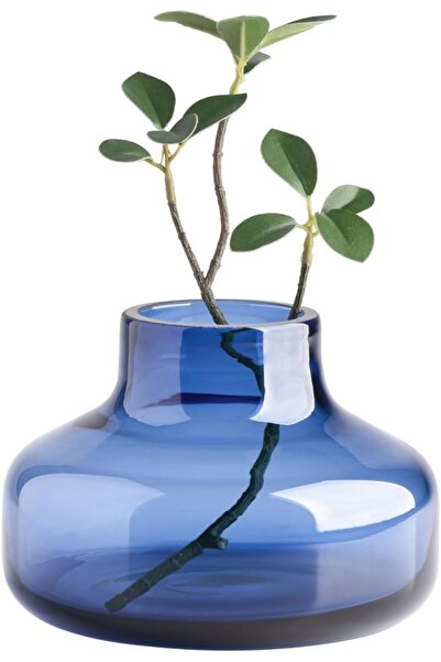 Torre & Tagus Solid Color Round Art Glass Vase for Flowers - 4" Tall, Clear Blue