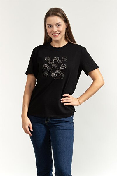 Karl Lagerfeld Ikon Seasonal Rs Kadın Bisiklet Yaka T-Shirt Siyah