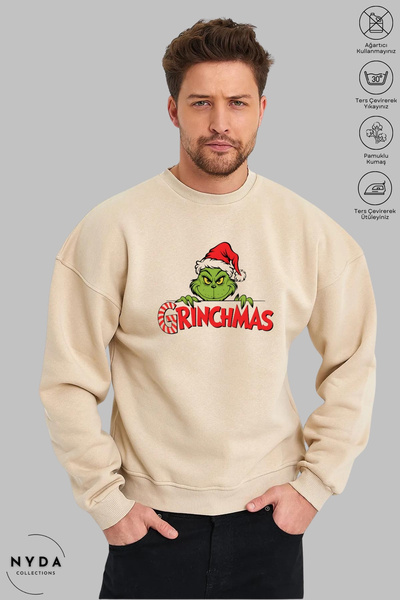 Nyda Collections Φούτερ Unisex με μακρυμάνικο Grinchmas με τύπωμα με λαιμόκοψ...