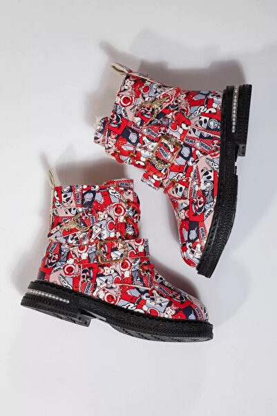 Zaira Ghete fete imblanite rosii din piele ecologica Eliza #23130 - 30