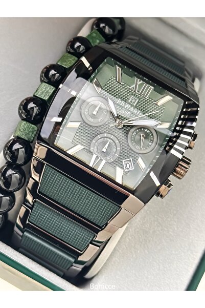 Reward Men's Watch, Steel-Silicone Band, Functions Active, Green Color, with Calendar, in Stylish Box, Bracelet Gift