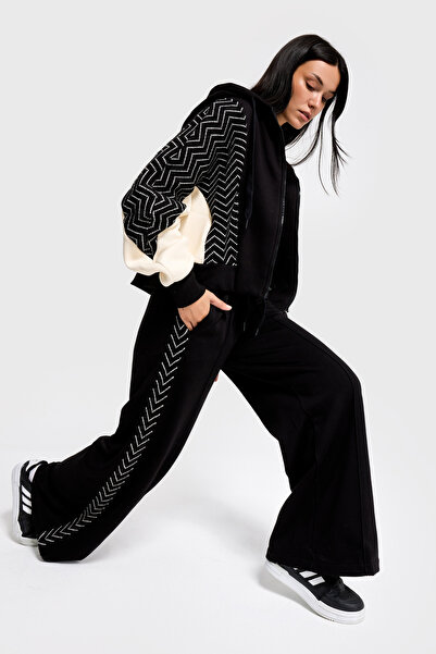 it's basic Γυναικείο Μαύρο Φούτερ με κουκούλα w5-1 Φλις Φούτερ Φούτερ Σετ 2 τεμαχίων Συνδυασμένο Υφασμάτινο Σετ Σχεδιαστικό