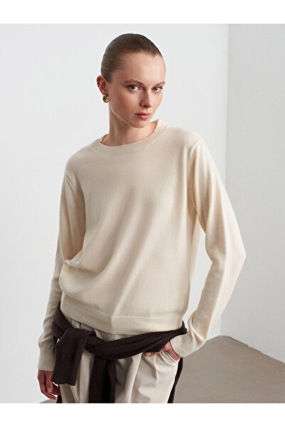 Dilvin 10847 100% Cashmere Crew Neck Sweater-Ecru