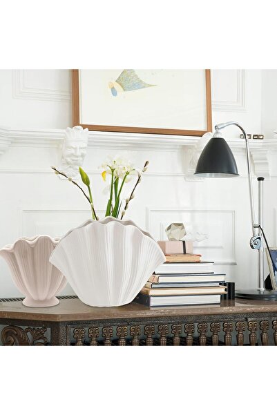 NALACAL White Ceramic Vase, Minimalist Shell Shaped, Living Room Decor