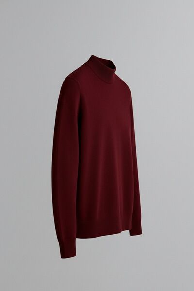COMBİNE MİCHAİL Men's Basic Loose Burgundy Turtleneck Knit Sweater