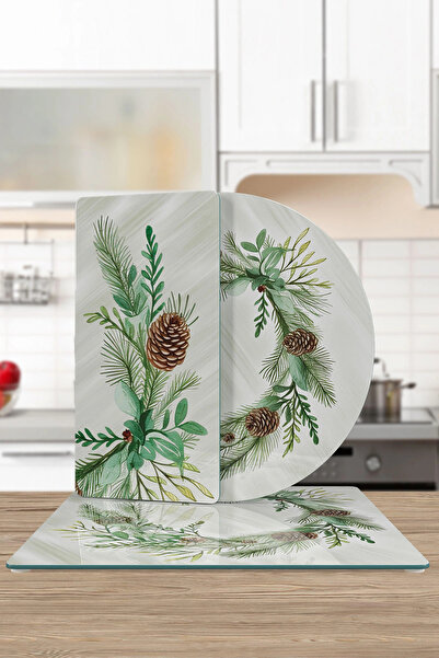 Decovetro Glass Presentation Serving Plate Set of 3 Mixed Set Christmas New Year Wreath Patterned
