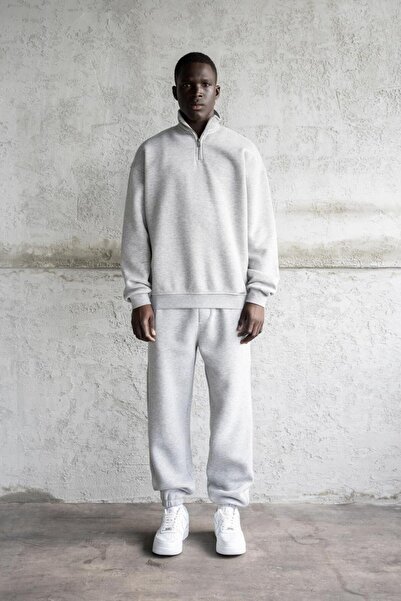 Machinist Мъжка базова блуза с висока яка, сива меланж