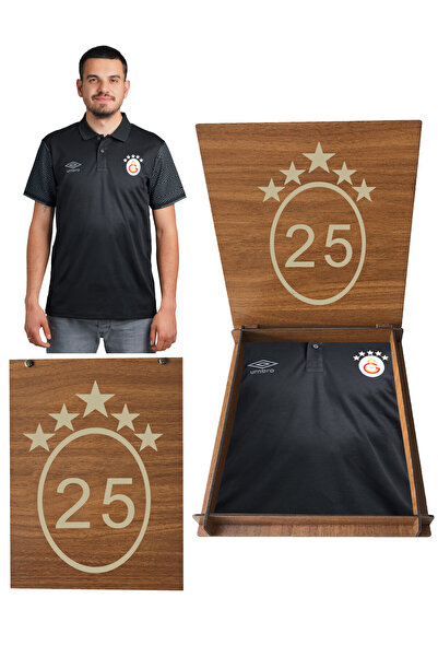 Galatasaray Orijinal 5 Yıldızlı Siyah Umbro T-Shırt 5 Yıldız Ahşap Kutu Hediyeli