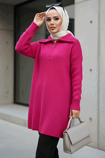 N.S NEVA STYLE Corded Fabric Fuchsia Hijab Knitwear Sweater Tunic 85521F